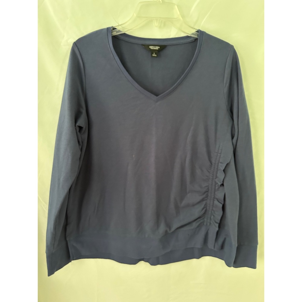 Simply Vera Vera Wang Blue V-Neck Long Sleeve Side Ruched Ruffle Top Large